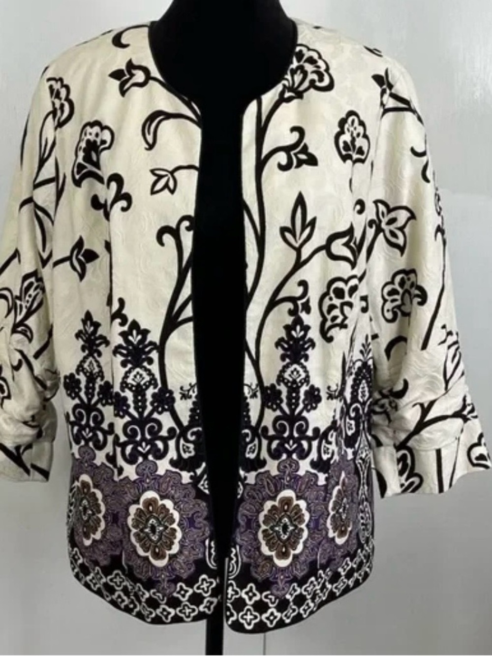 Coldwater Creek Floral Embellished Blazer Womens 10 Cotton Open Front Jacket